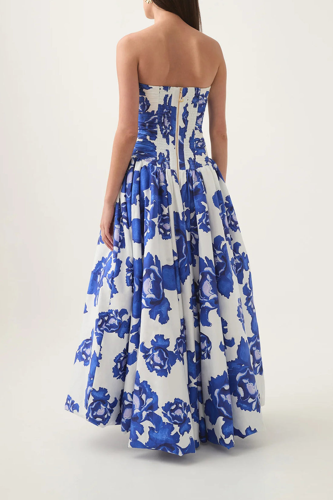 Elegant Blue Floral Strapless Dress